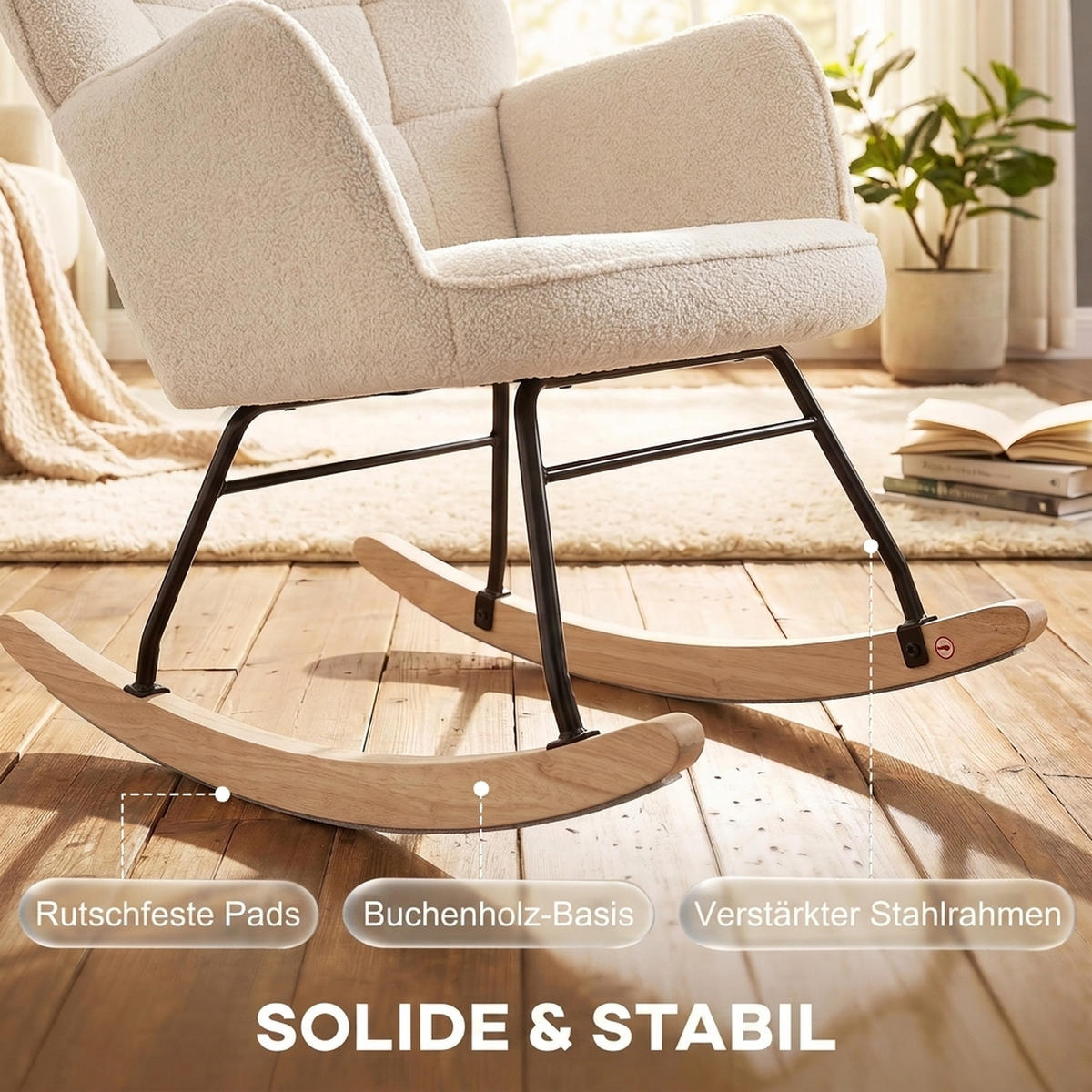 GUNGSTOL Fåtölj Relaxfåtölj till 120 kg, polyester, beige 98x71x101 cm - Naturfärgad/Beige, Bokträ/Textil (98/101/71cm) - HOMCOM