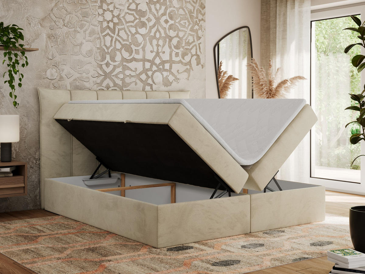 BOXBETT PREMIUM 10 180/200 Beige Velvet - H3 - Beige, Holz/Textil (180/200cm) - MKS