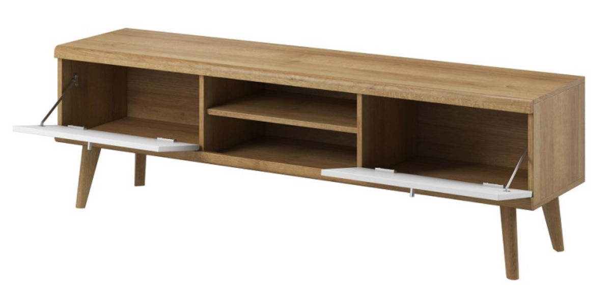 TV-LOWBOARD Weiß DRIMO RTV 160 Mit Regalen Mit Massivholzbeinen - Multicolor, Holzwerkstoff (160/50/40cm) - Sepro Meble