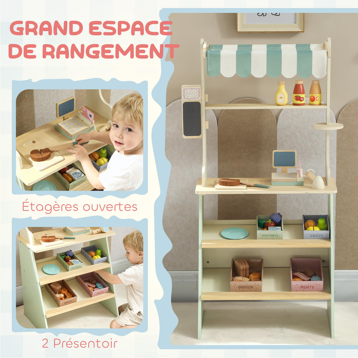 SPIELSUPERMARKT DE-18740 34-teilig mit Tafel & Kasse Grün - Grün, Holzwerkstoff (30/92.5/40cm) - ComfortXL