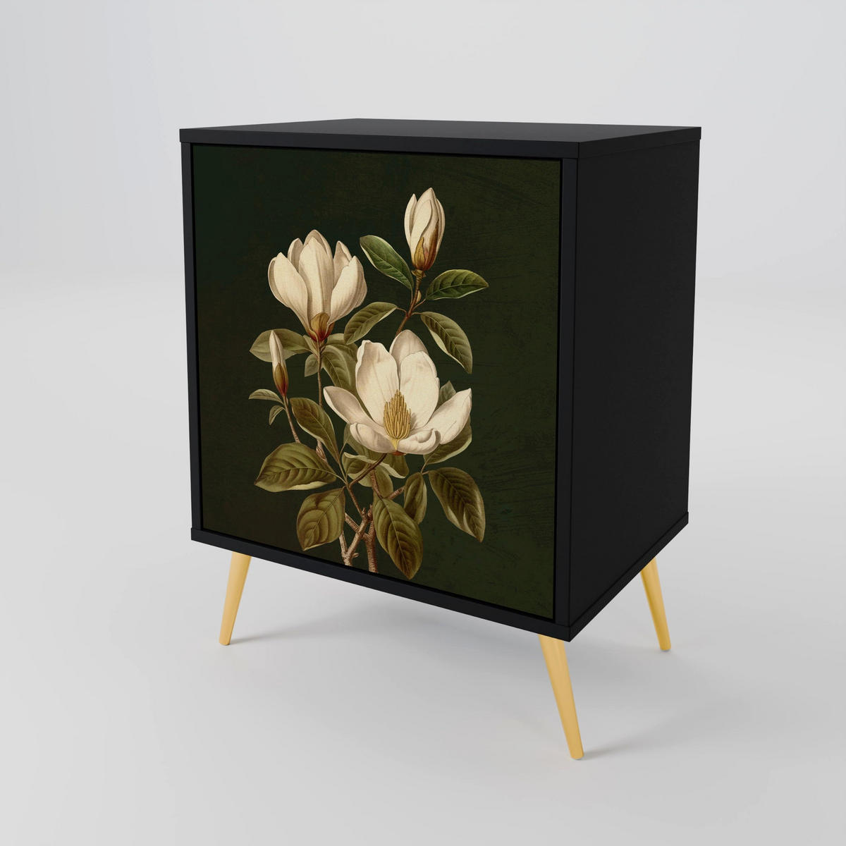 SIDEBOARD FLORAL NOIR, Schwarz, 57,5x42x67,5 cm, Schwarze Metall-Rahmenfüße - Multicolor/Schwarz, Holzwerkstoff/Metall (57.5/67.5/42cm) - SpaceRebels