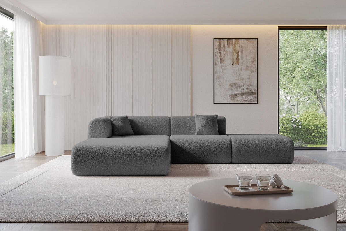 ECKSOFA Ottomane Links OVLY-L 289x176x71 Grau Bouclé - Schieferfarben/Schwarz, Holzwerkstoff/Kunststoff (176/289cm) - ALTDECOR