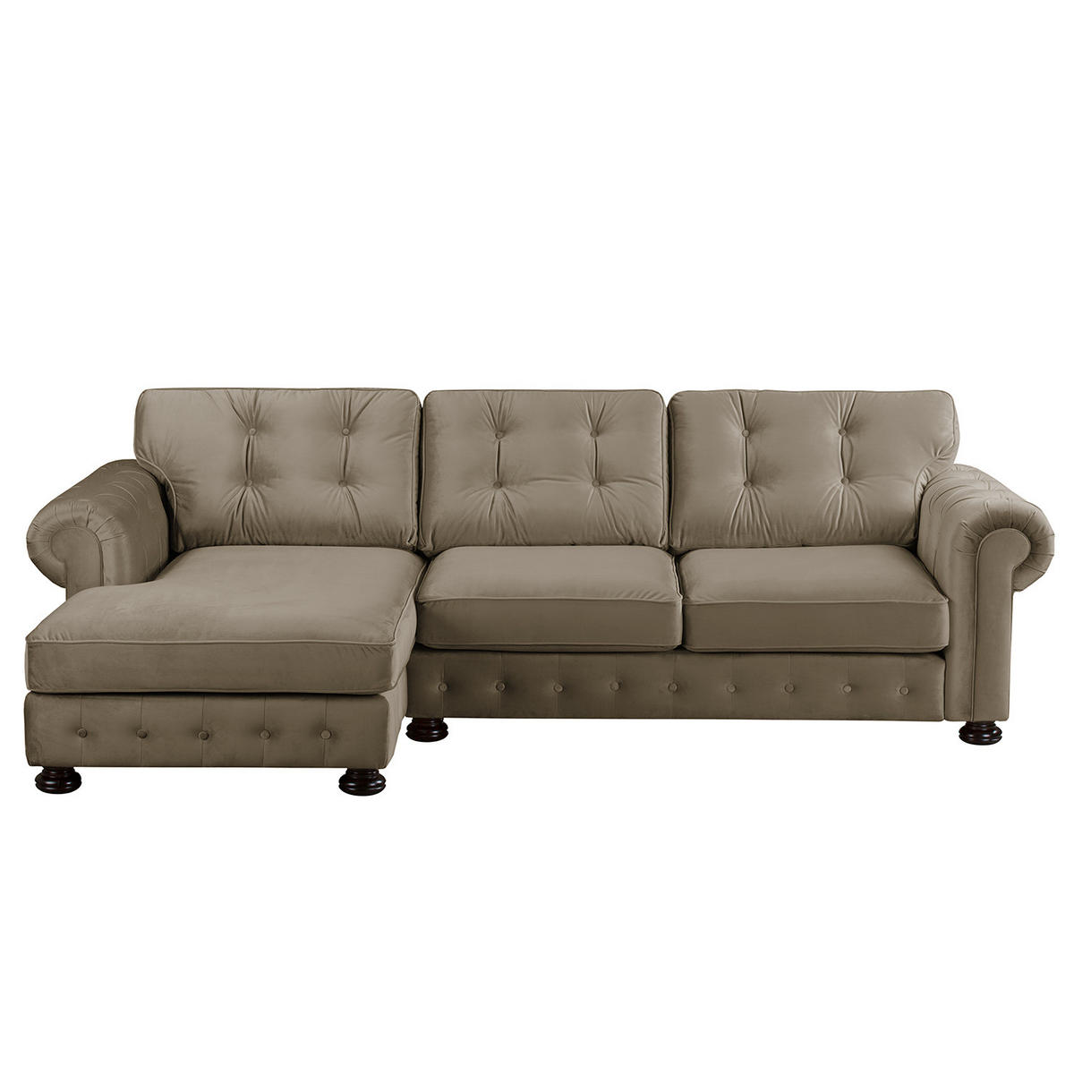 ECKSOFA mit Longchair - Samt - Cappuccino, Textil (302/166cm) - home24