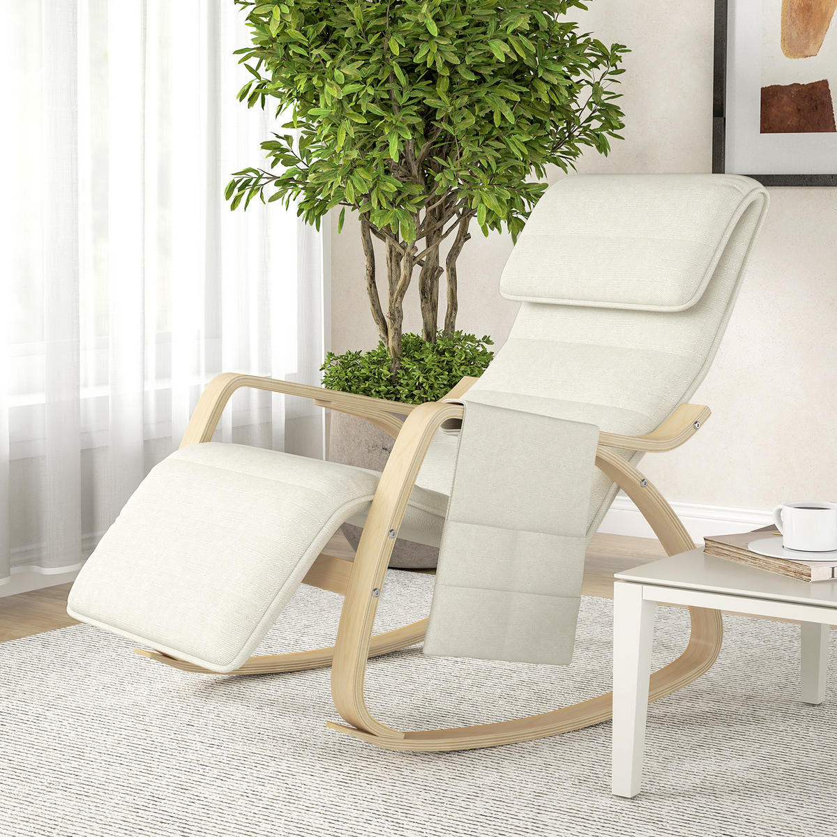 SCHAUKELSTUHL DE-17385 Cremeweiß - Creme, Holz (110/91/67cm) - ComfortXL