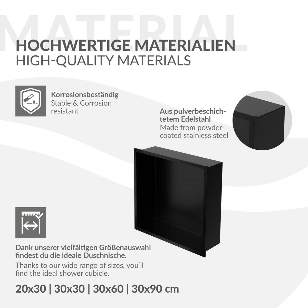 DUSCHNISCHE Schwarz 30/30 cm - Schwarz, Metall (30/30/10cm) - LuxeBath