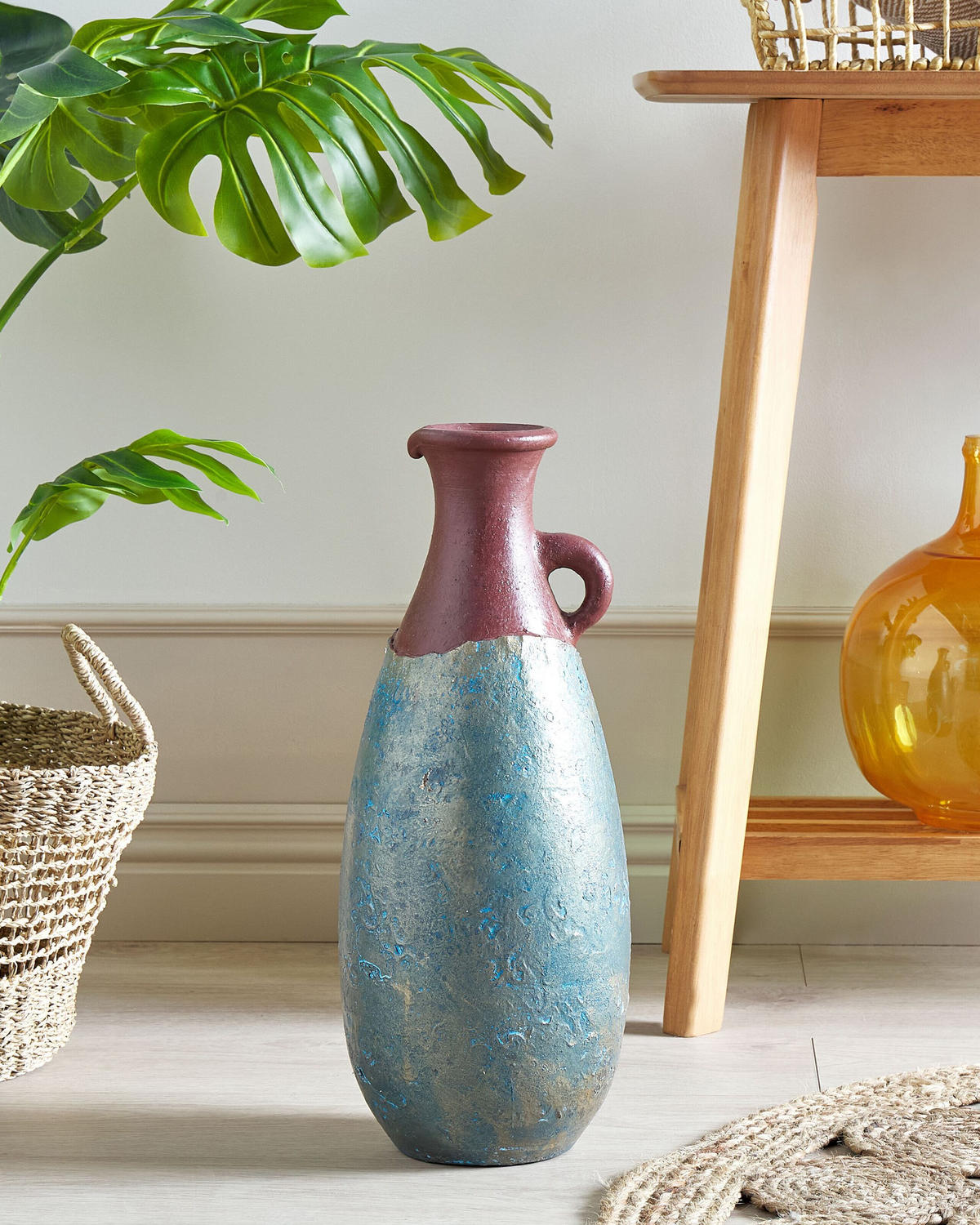 DEKOVASE Terrakotta blau Velia - Blau, Stein (50cm) - Beliani