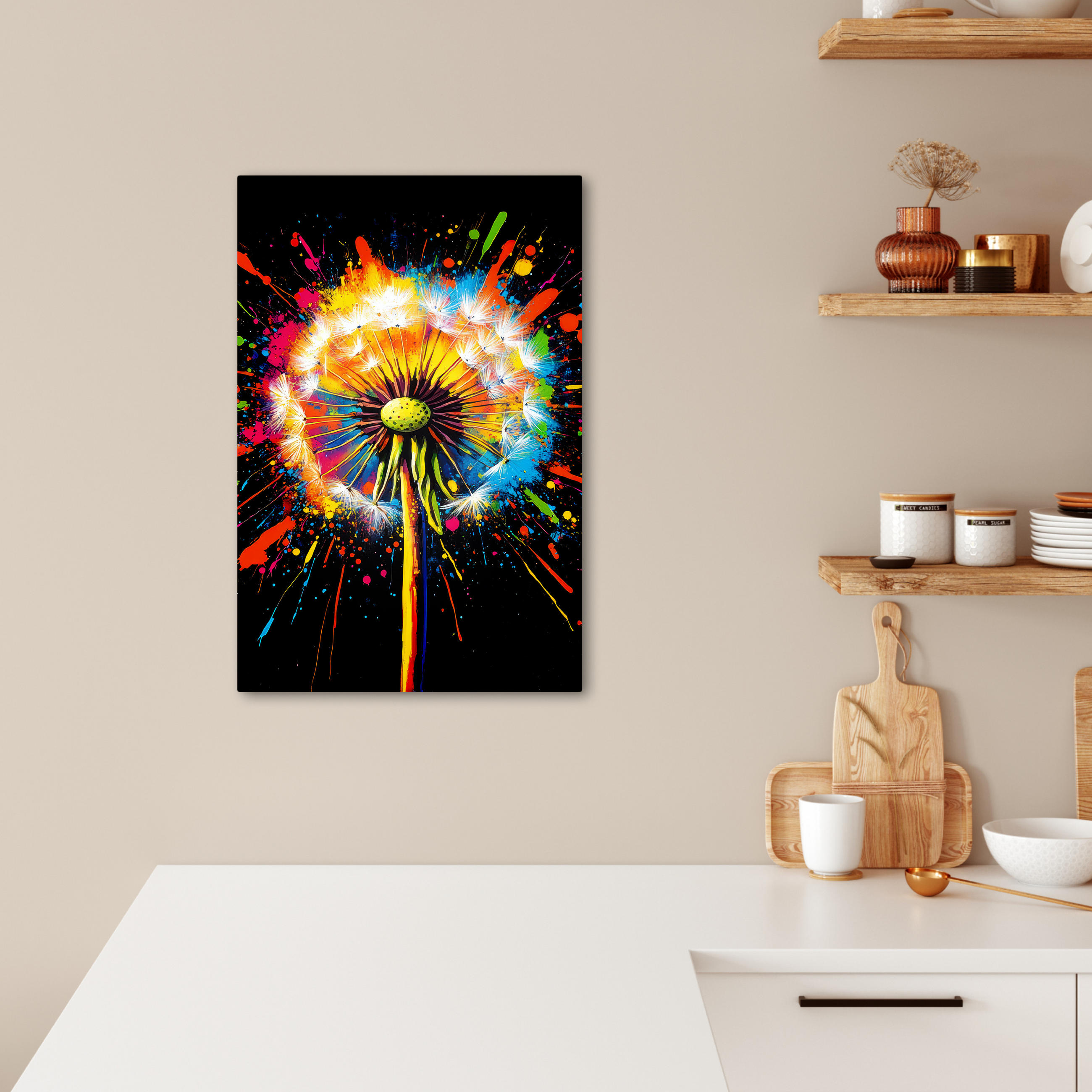 LEINWANDBILD Löwenzahn - Graffiti - Farbenfroh - Blumen - Natur 40x60 cm - Multicolor, Textil (40/60cm) - MuchoWow