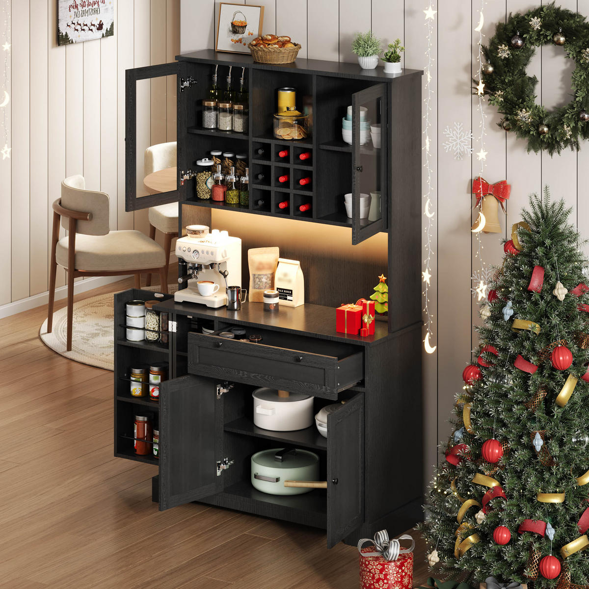 HOCHSCHRANK mit LED-Beleuchtung 180 x 105 x 40 cm Schwarz - Schwarz, Holzwerkstoff (40/180/105cm) - Meubliv
