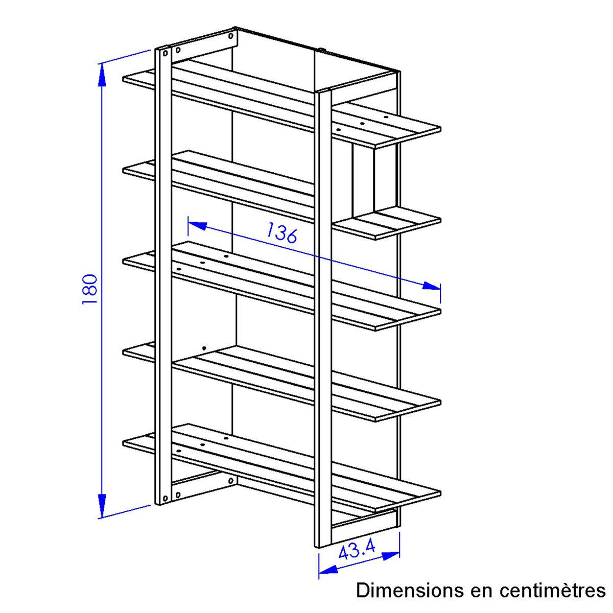 BÜCHERREGAL 5 Regale L136 cm - Russel - Schwarz, Holzwerkstoff (44/180/136cm) - Calicosy