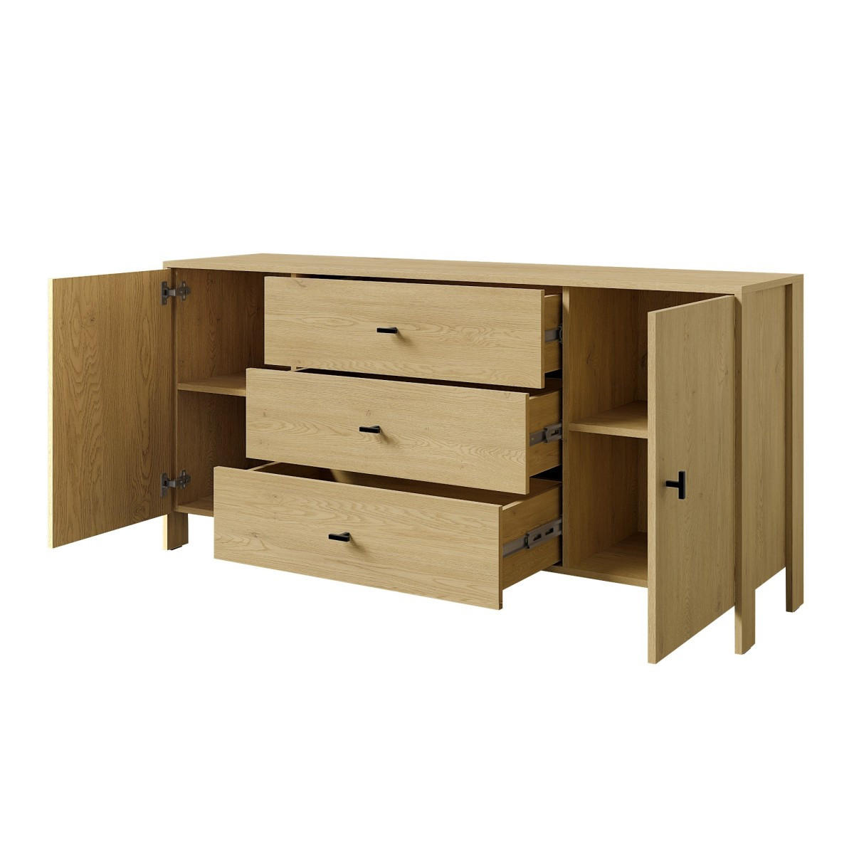 KOMMODE mit Schubladen Ethan 2D3S 160 Eiche Cremona - Eichefarben/Schwarz, Holzwerkstoff/Metall (160/76/40cm) - mzm24