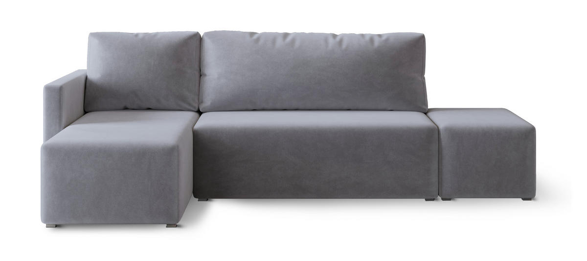ECKSOFA VELOTTI L-S Grau Plüsch-Stoff mit Schlaffunktion - Grau, Holz (261/143cm) - MASSENO