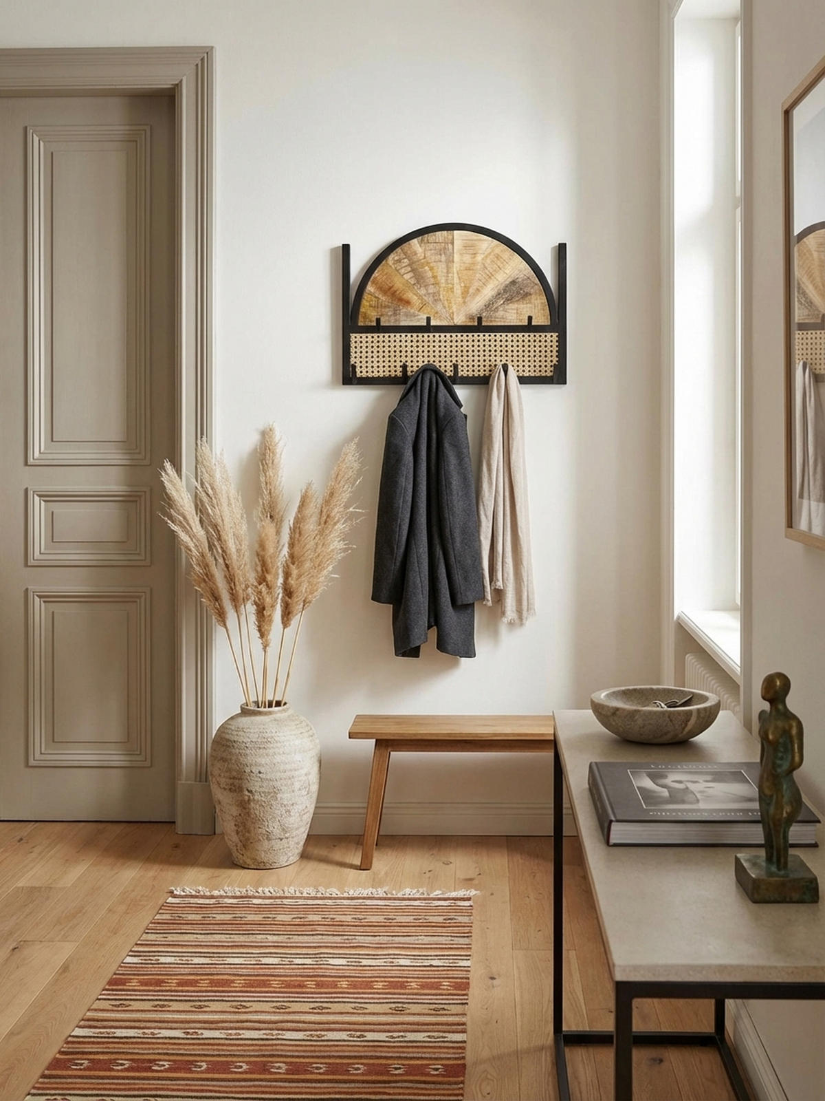 WANDGARDEROBE Mango Massivholz Rattan Modern 53x40x7,5 cm mit Wiener Geflecht und Metallrahmen - Braun, Holz (53/40/8cm) - KADIMA DESIGN