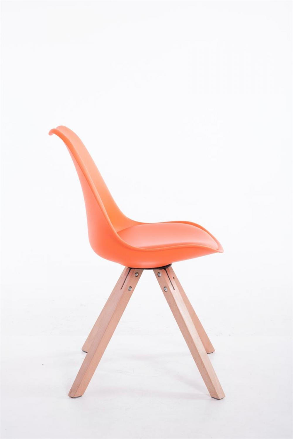STUHL Lederlook orange - Eukalyptusholzfarben/Orange, Holz/Textil (48/83/56cm) - CLP