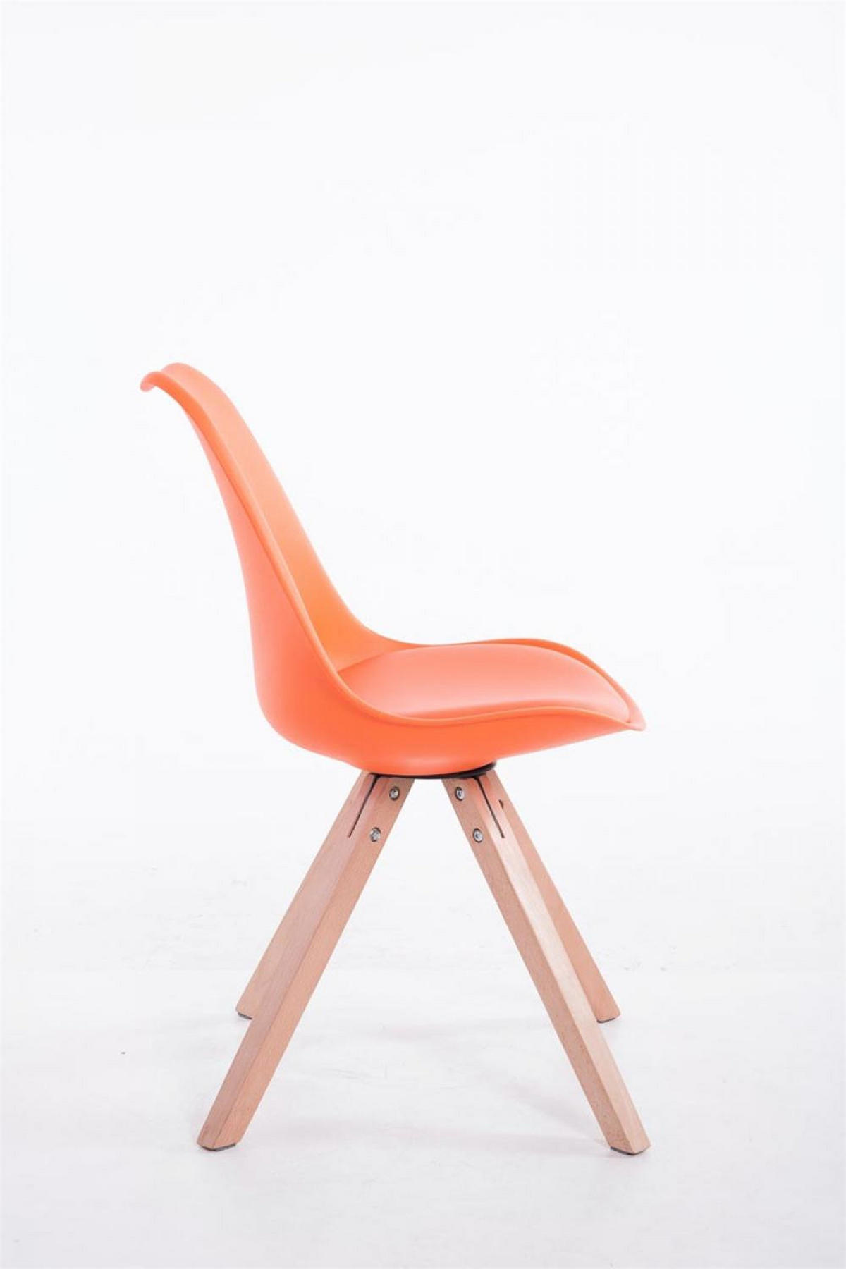 STUHL Lederlook orange - Eukalyptusholzfarben/Orange, Holz/Textil (48/83/56cm) - CLP