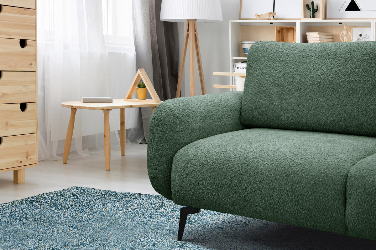 SOFA FEBE 3-Sitzer, olivgrün - Schwarz/Olivgrün, Holz/Textil (190/82/96cm) - Courtois Laville