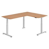 ECKSCHREIBTISCH elektrisch höhenverstellbar L-Form 220/160/74 cm in Nussbaumfarben/Silberfarben - Silberfarben/Nussbaumfarben, Holzwerkstoff (220/160/74cm) - bümö