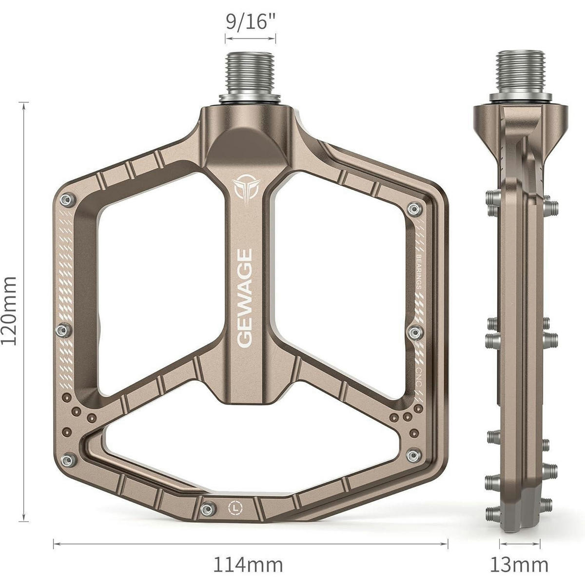 FAHRRADPEDALE CNC-Aluminium ultraflach mit 14 Pins Coffee - Braun, Metall (11/1.5/12cm)