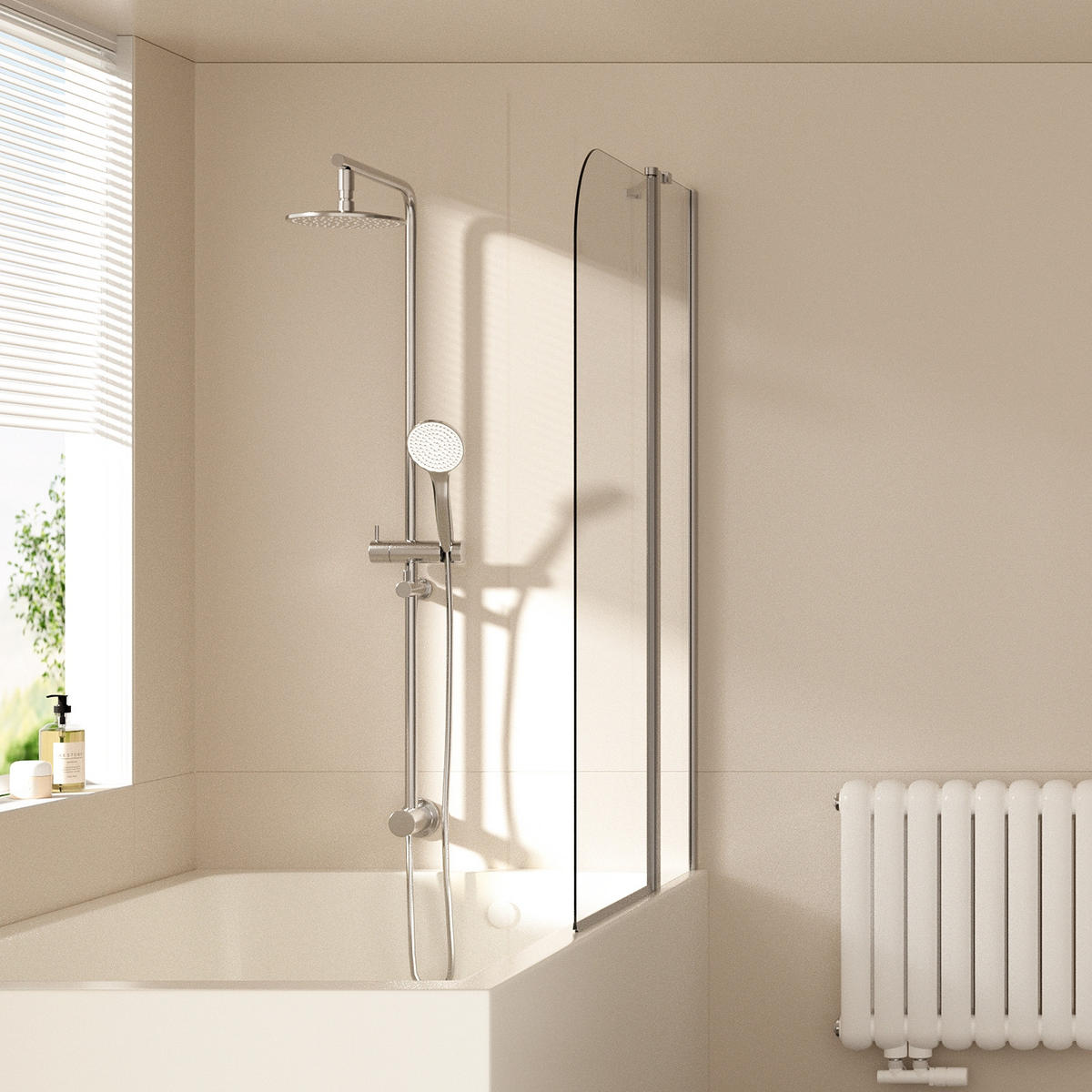 SPRCHOVÁ ZÁSTĚNA pro vanu s otočnou funkcí snadno čistitelná 100/140 cm - průhledná, sklo (100/140cm) - EMKE
