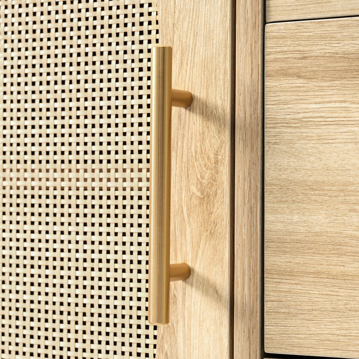 SIDEBOARD mit Rattan-Türen, 100x40x60 cm - Eiche San Remo, Holzwerkstoff/Metall (120/74/40cm) - Urban Meuble