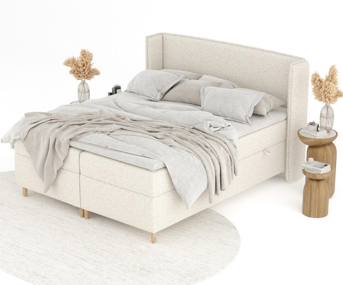 BOXSPRINGBETT Segni Creme 160/200 cm mit Matratze und Topper - Creme/Naturfarben, Holz/Holzwerkstoff (160/200cm) - Maison de Reve