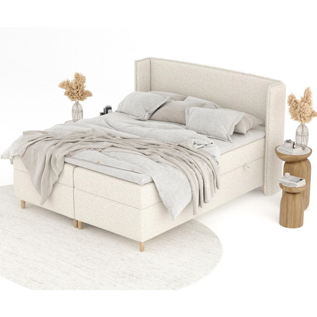 Thumbnail - Maison de Reve Boxspringbett, Creme, Textil, Buche, Kiefer, H3, Höhe ca. 19 cm, 160x200 cm, Oeko-Tex® Standard 100, Reac...