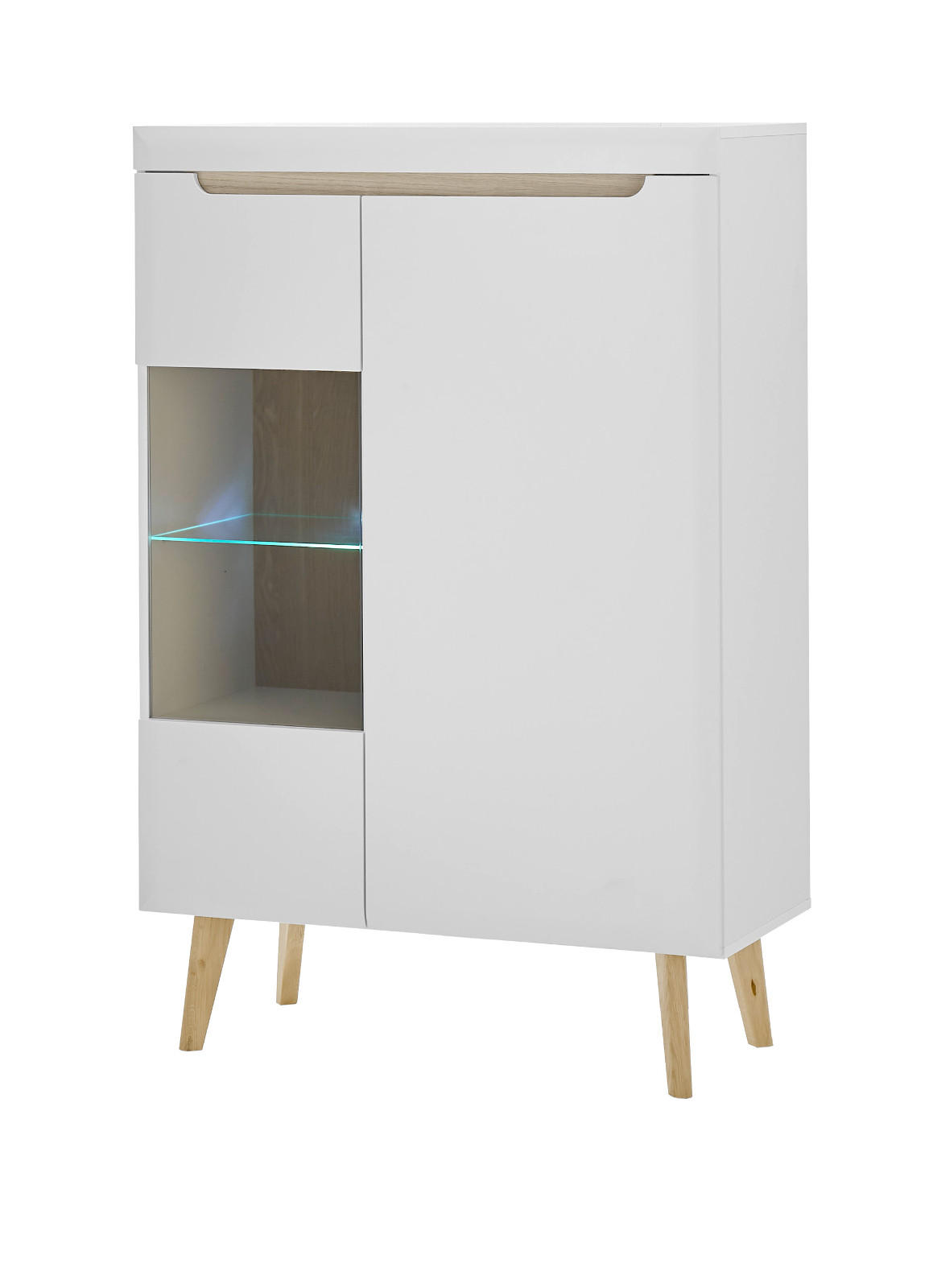 HIGHBOARD weiß, Eiche, skandinavisch 90 x 134 cm, Vitrine mit Soft-Close-Funktion - Eichefarben/Weiß, Glas/Holz (90/134/40cm) - Furn.Design