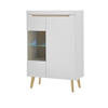 HIGHBOARD weiß, Eiche, skandinavisch 90 x 134 cm, Vitrine mit Soft-Close-Funktion - Eichefarben/Weiß, Glas/Holz (90/134/40cm) - Furn.Design