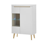 HIGHBOARD weiß, Eiche, skandinavisch 90 x 134 cm, Vitrine mit Soft-Close-Funktion - Eichefarben/Weiß, Glas/Holz (90/134/40cm) - Furn.Design