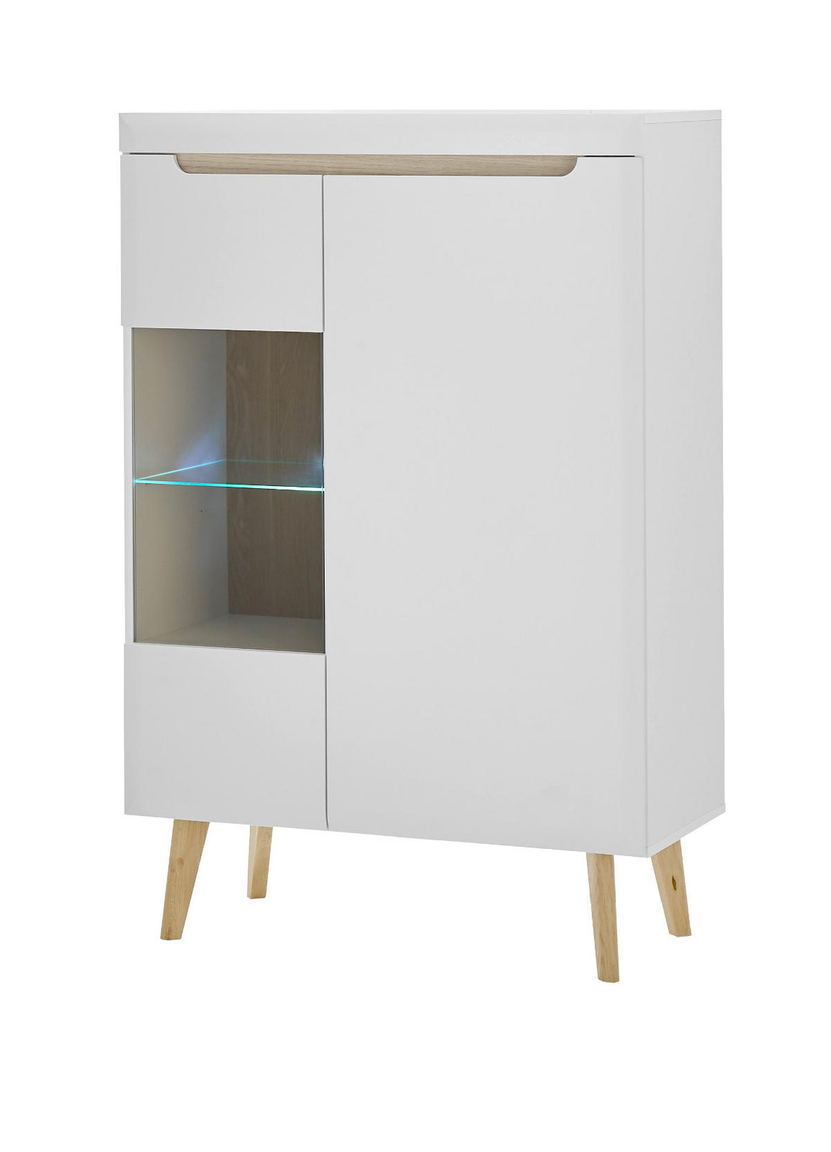 HIGHBOARD weiß, Eiche, skandinavisch 90 x 134 cm, Vitrine mit Soft-Close-Funktion - Eichefarben/Weiß, Glas/Holz (90/134/40cm) - Furn.Design
