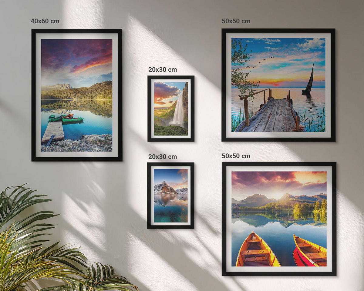 BILDER SET 5er Set - 50x50 cm & 20x30 cm & 40x60 cm Schwarzer Rahmen - Seen- und Berglandschaft Łódź - Schwarz, Kunststoff (40/60cm) - TULUP
