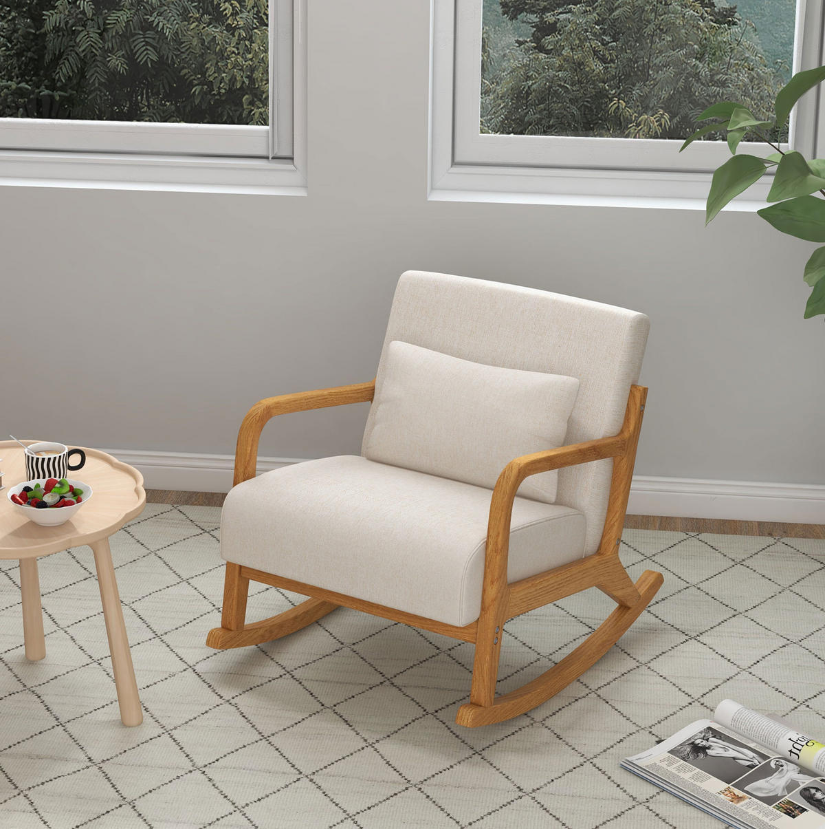 SCHAUKELSESSEL 64,5/92/81,5 cm, Holzgestell, gepolstert, cremeweiß - Creme, Holz (92/81.5/64.5cm) - Redom