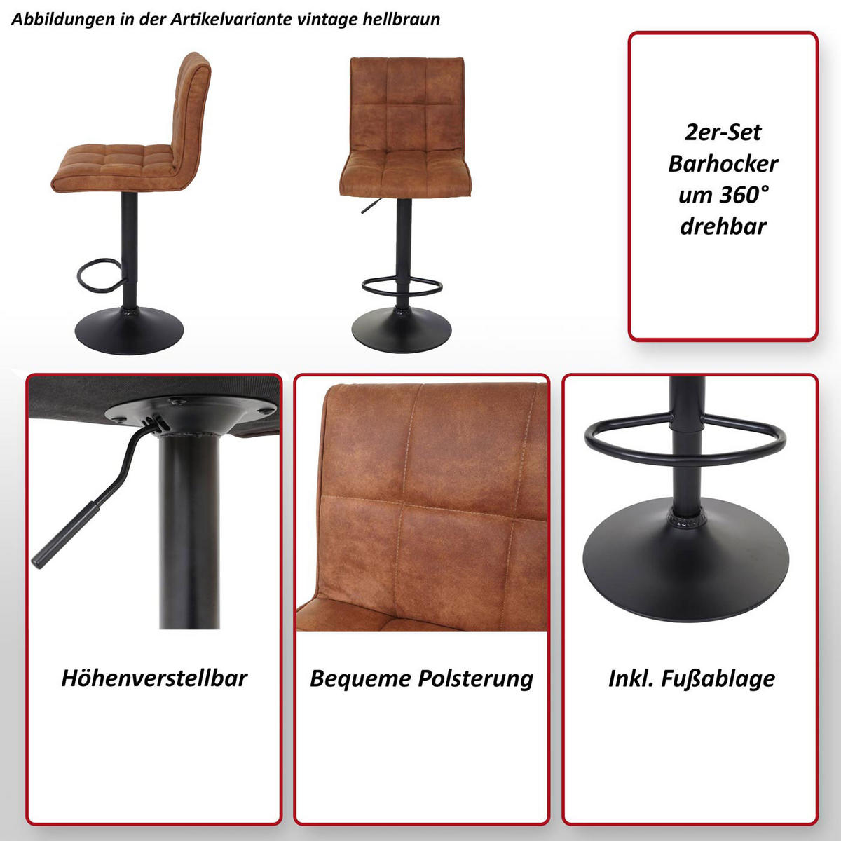 BARHOCKER Dunkelbraun 2er-Set - Dunkelbraun, Textil (44/116/46cm) - Jamb