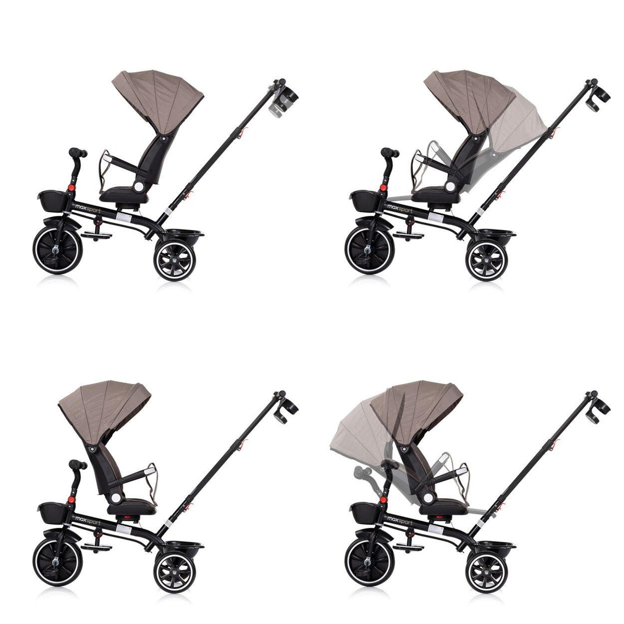 DREIRAD Max Sport 2 in 1 braun Dreirad, Becherhalter, Sitz umkehrbar, Korb - Braun, Metall (116/50/95cm) - Chipolino