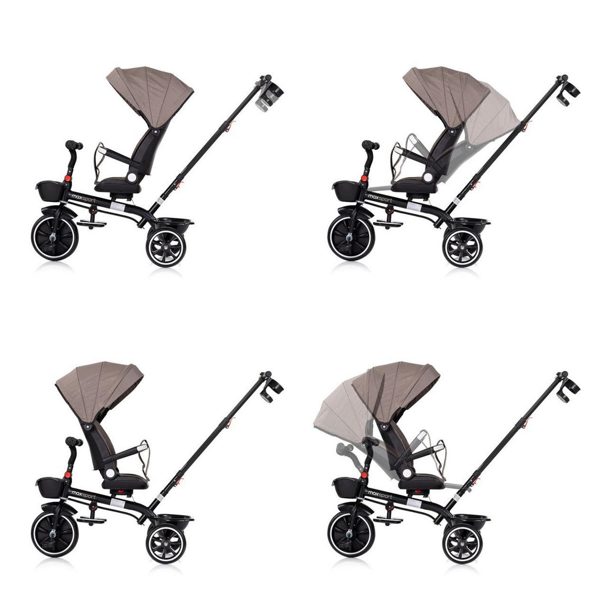 DREIRAD Max Sport 2 in 1 braun Dreirad, Becherhalter, Sitz umkehrbar, Korb - Braun, Metall (116/50/95cm) - Chipolino