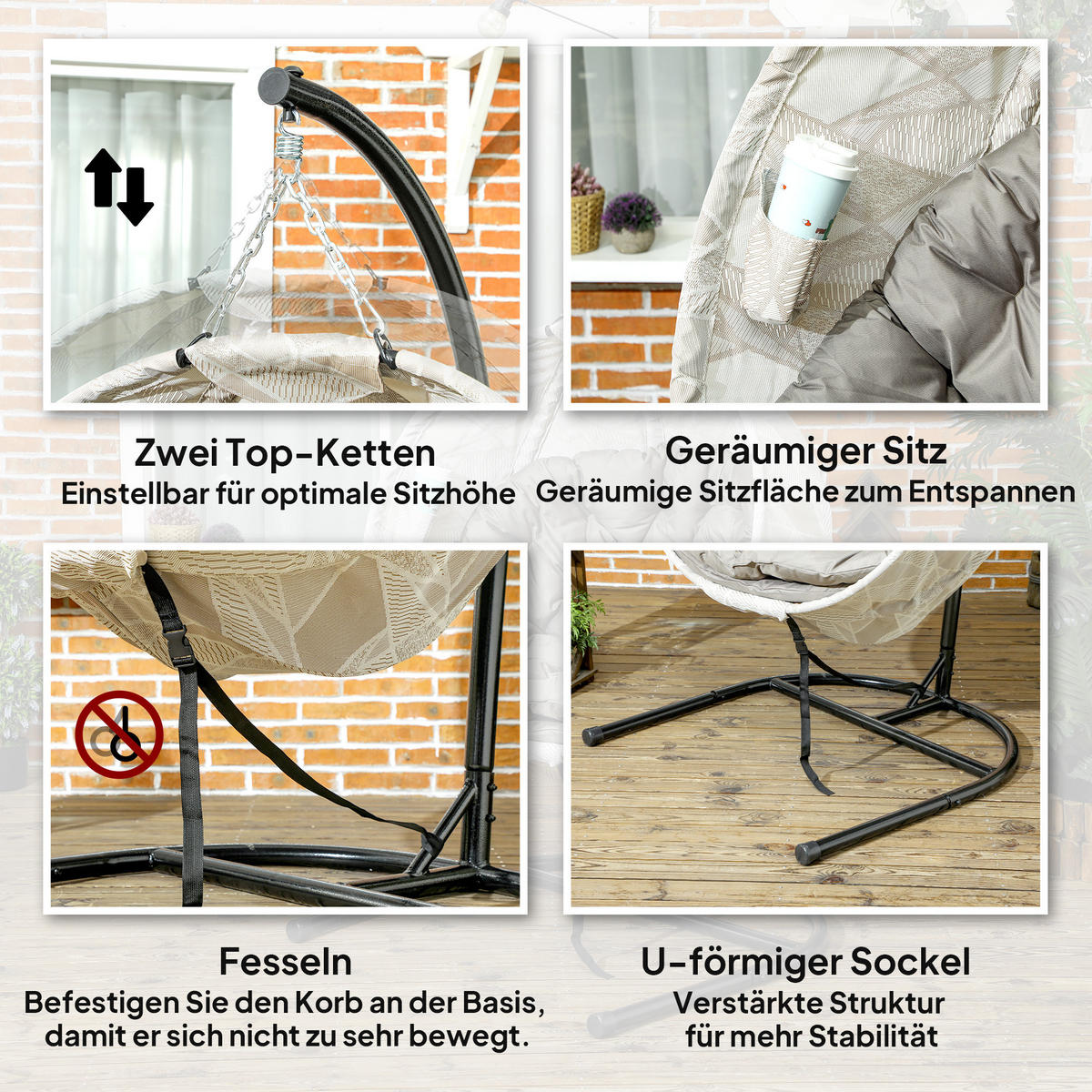 HÄNGESESSEL für den Außenbereich - Sandfarben, Metall (106/178/114cm) - Outsunny