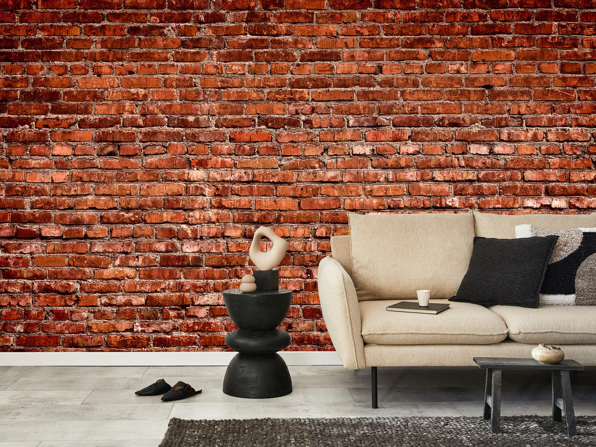 FOTOTAPETE für Wohnzimmer Alte Rote Ziegelwand Rustikal 300x210 - Rot/Orange, Papier (300/210cm) - Muralo