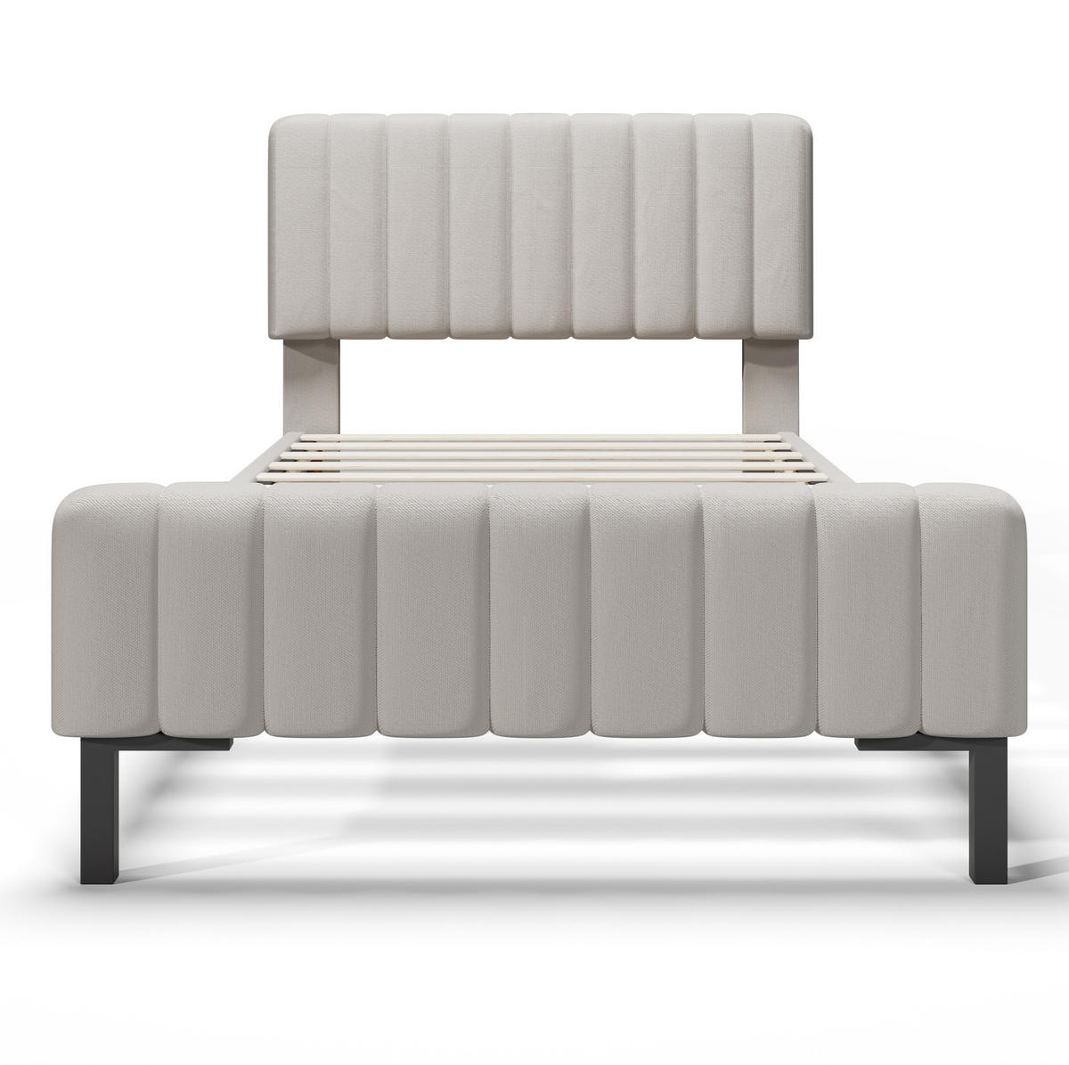 POLSTERBETT 90/200 cm Grau-Beige aus Leinen mit Matratze - Grau, Textil (90/200cm) - OKMYHOME