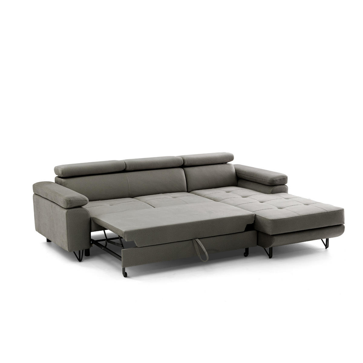 ECKSOFA NORIS L Rechts mit Schlaffunktion 128x203 Velours Taupe - Taupe/Schwarz, Holz/Textil (183/250cm) - Muffo