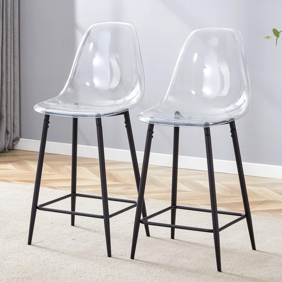 BARHOCKER 2er-Set Transparent Schwarz mit Metallgestell - Schwarz, Metall (45/102/51.2cm) - Meubliv