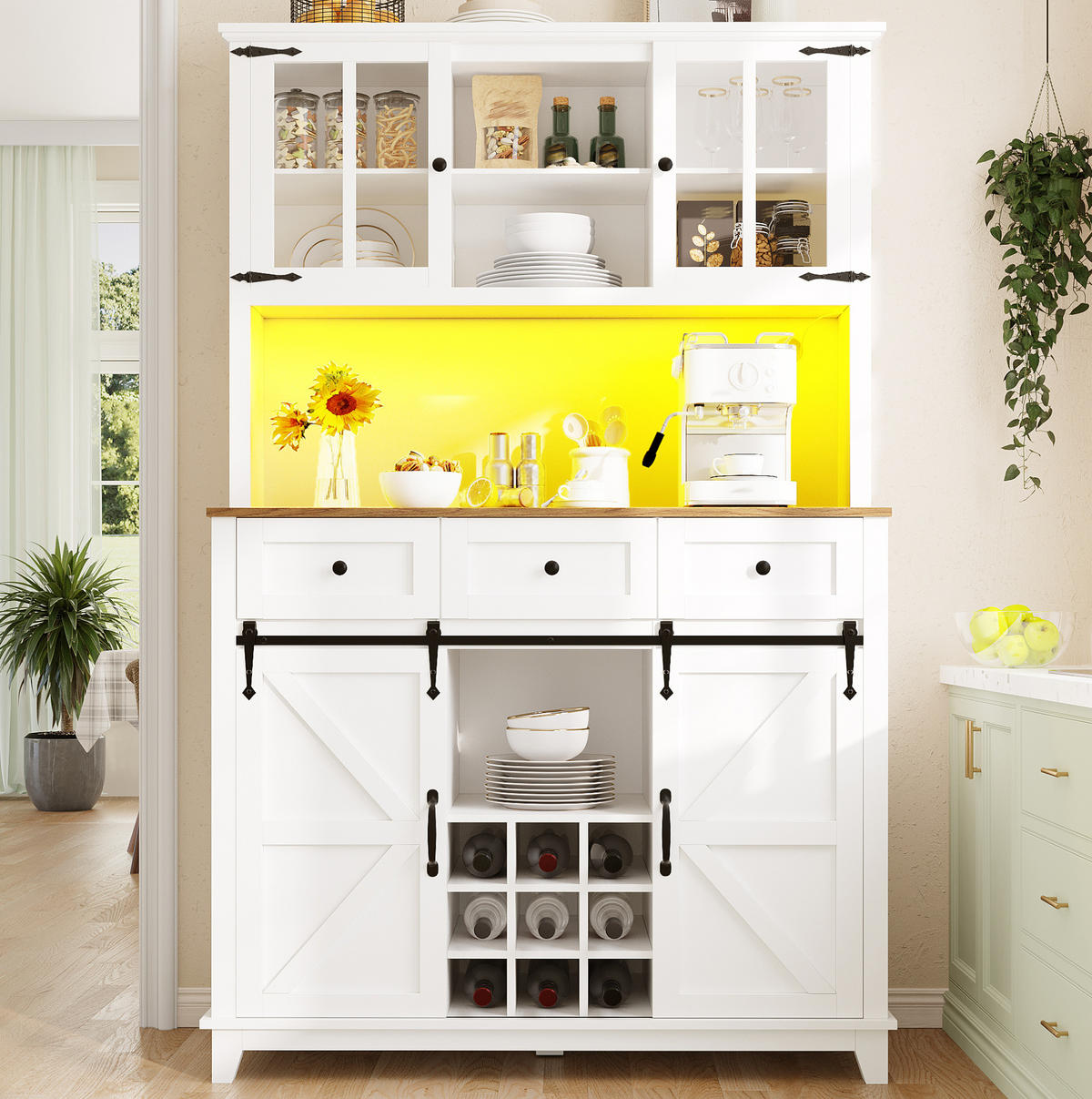 HOCHSCHRANK mit LED 105 x 38,4 x 180 cm MDF Weiß - Weiß, Holzwerkstoff (38.4/180/105cm) - Meubliv