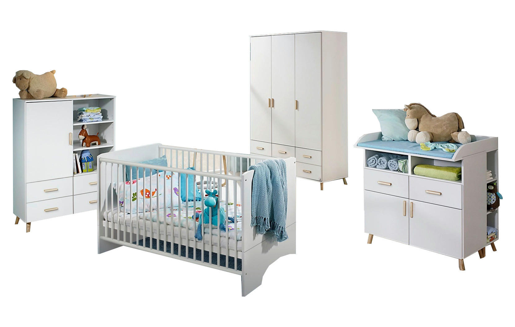 BABYZIMMER Mieke in Weiß mit Esche Coimbra massiv 8 teilig - Weiß, Holzwerkstoff (120/200/80cm)