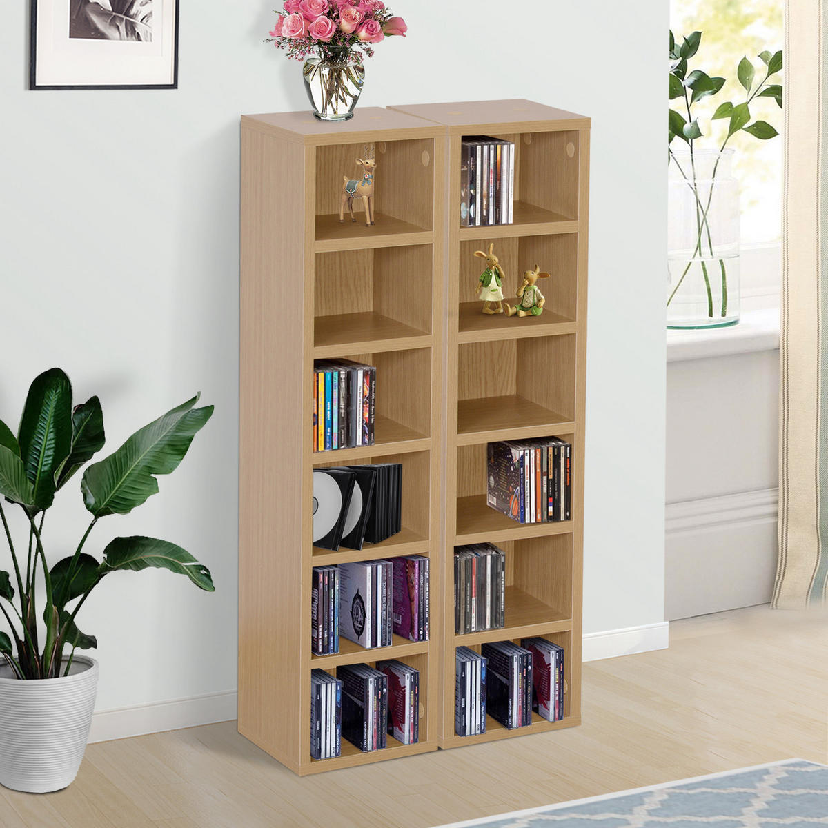 AKTENREGAL 2er-Set DE-14388 12 Fächer für 160 CDs Buche - Beige, Holzwerkstoff (19/88/21cm) - ComfortXL