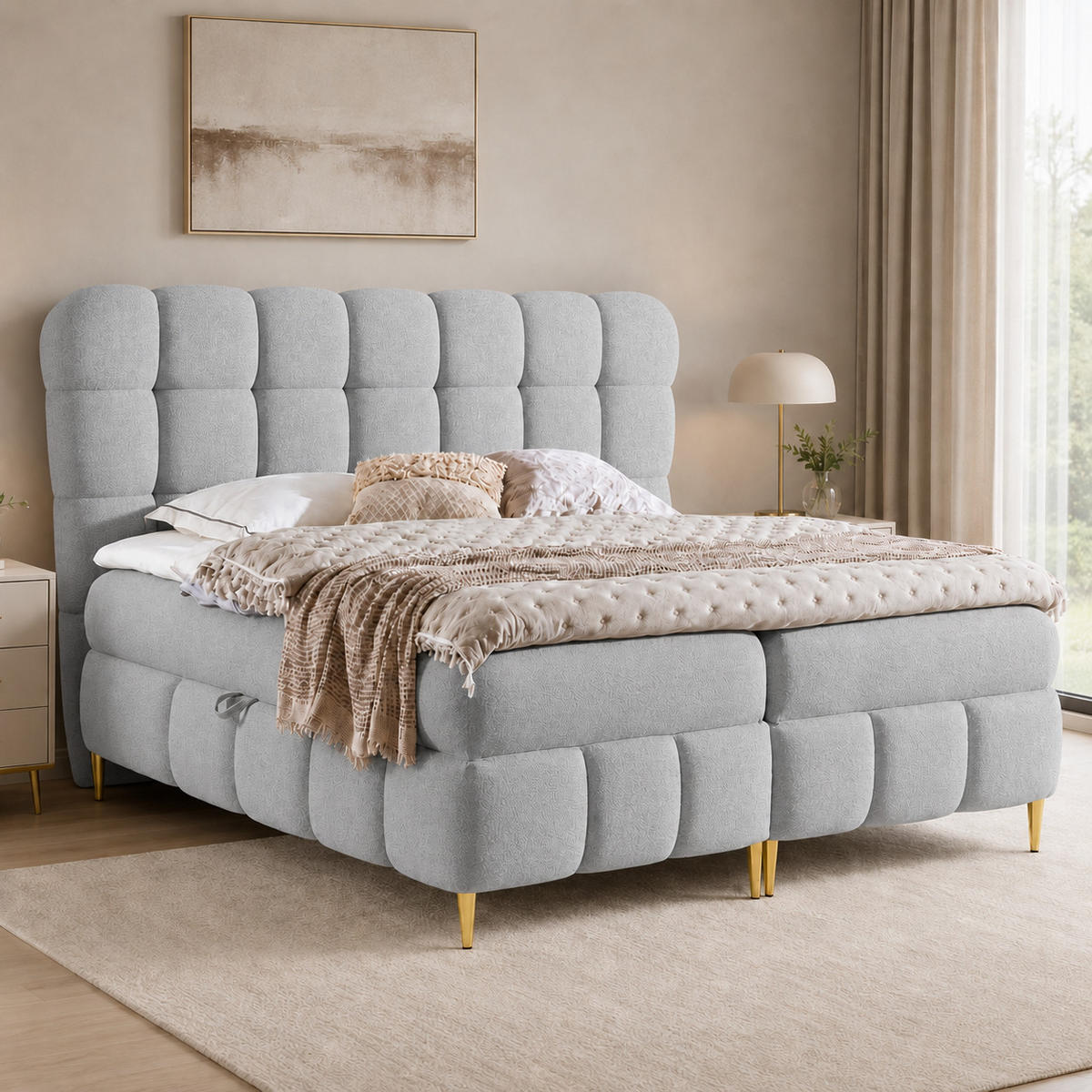 BOXBETT mit Stauraum in 120x200 cm in Hellgrau - Hellgrau, Textil (120/200cm) - Home Collective