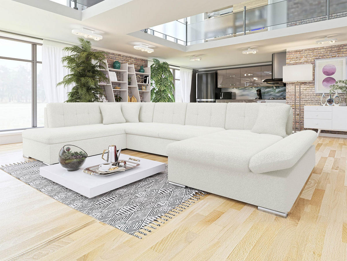 ECKSOFA Bergen Premium, Seite: Rechts - Silberfarben/Creme, Holz/Textil (345/76/205cm) - MIRJAN24