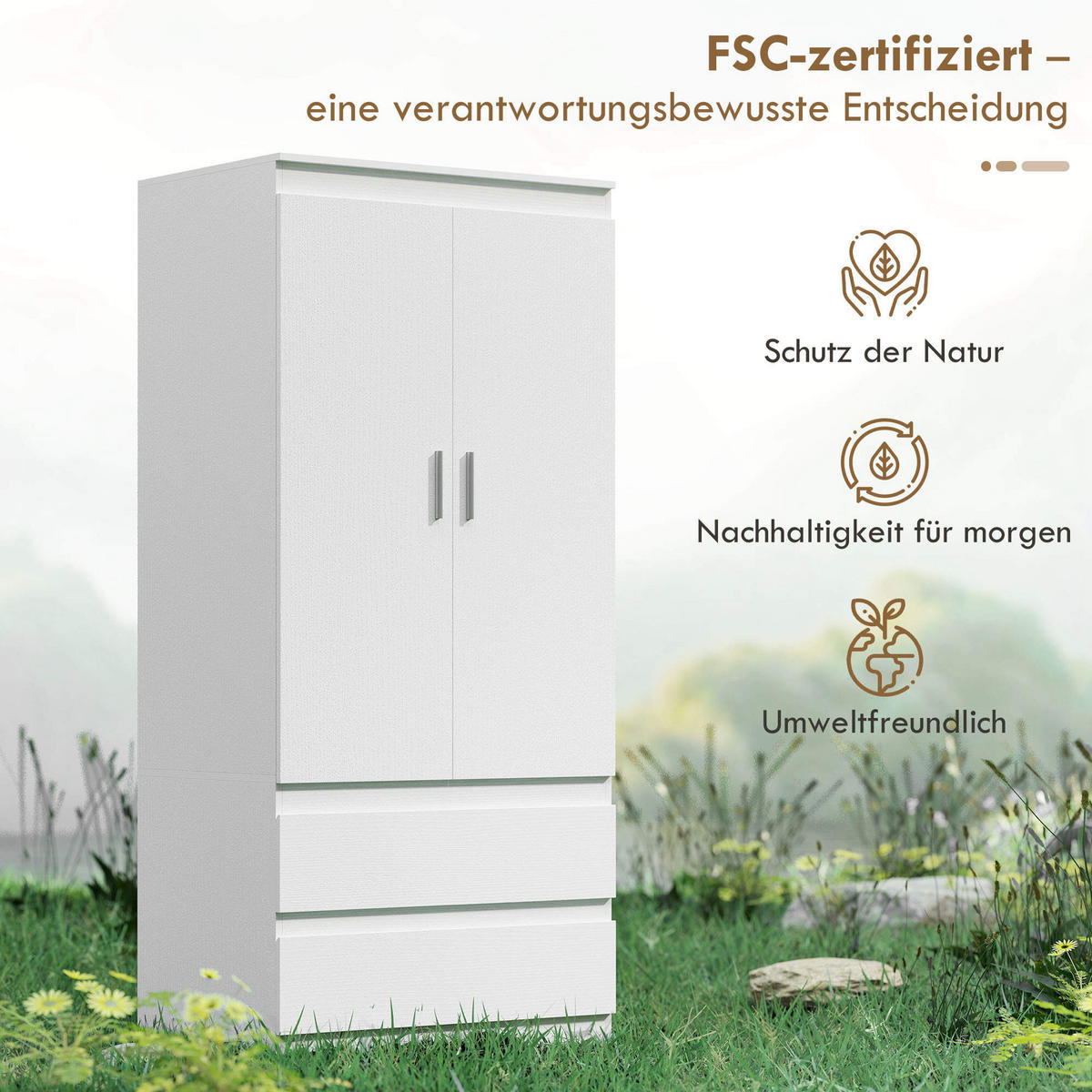 KLEIDERSCHRANK mit 2 Soft-Close-Türen Garderobenschrank mit 2 Schubladen Weiß - Weiß, Holzwerkstoff (55/177.5/80cm) - HOMCOM