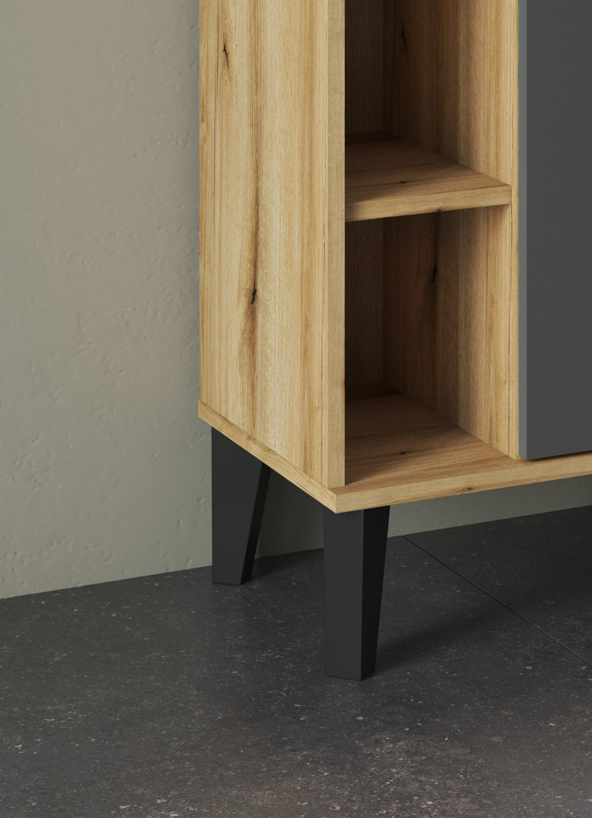 BADKOMMODE grau, Evoke Eiche, Badkommode, 51 x 90 cm - Eichefarben/Schwarz, Holzwerkstoff/Metall (51/90/33cm) - Furn.Design