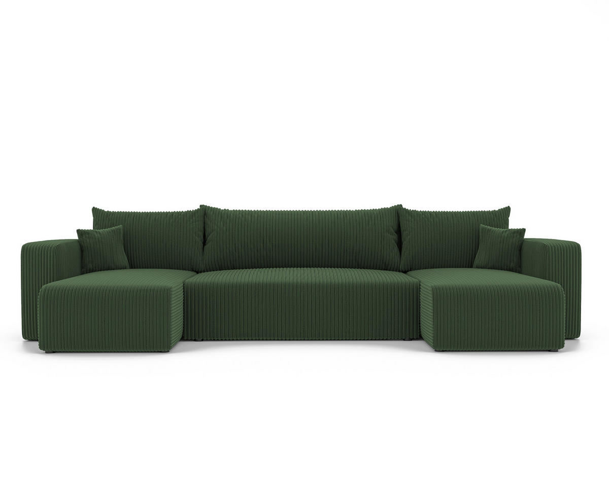 WOHNLANDSCHAFT mit Schlaffunktion und Bettkasten, Grün - Schwarz/Grün, Kunststoff/Textil (318/79/145cm) - Idohome
