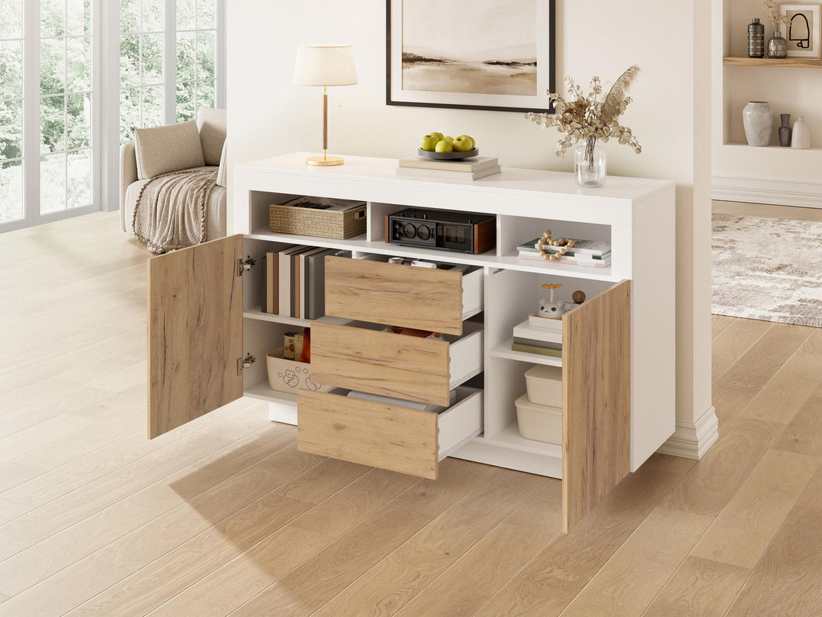 SIDEBOARD Weiß und Natur 140/40/85 cm - Weiß, Holzwerkstoff (140/85/40cm) - PANGIVO