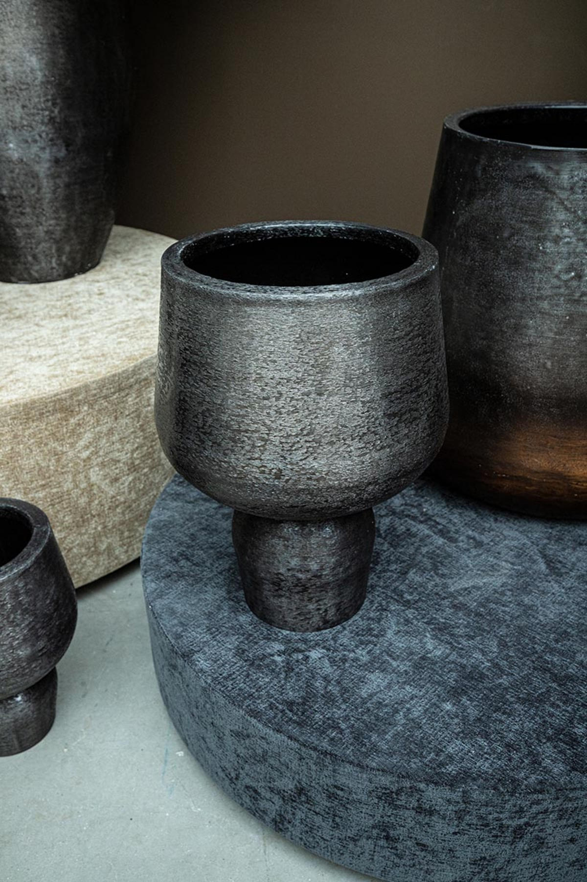 TOPF Wayan Schwarz 51.5/51.5/59cm 3er-Set - Schwarz, Metall (59cm) - PTMD Collection