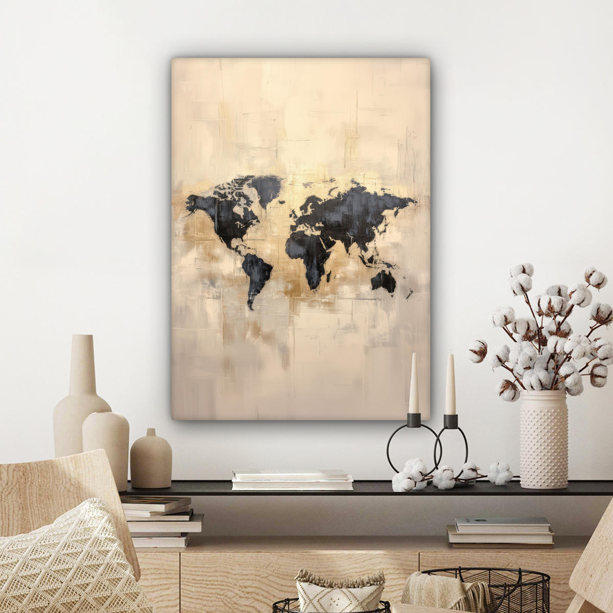 LEINWANDBILD Weltkarte - Gold - Schwarz - Abstrakt 60x80 cm - Kupferfarben, Textil (60/80cm) - MuchoWow